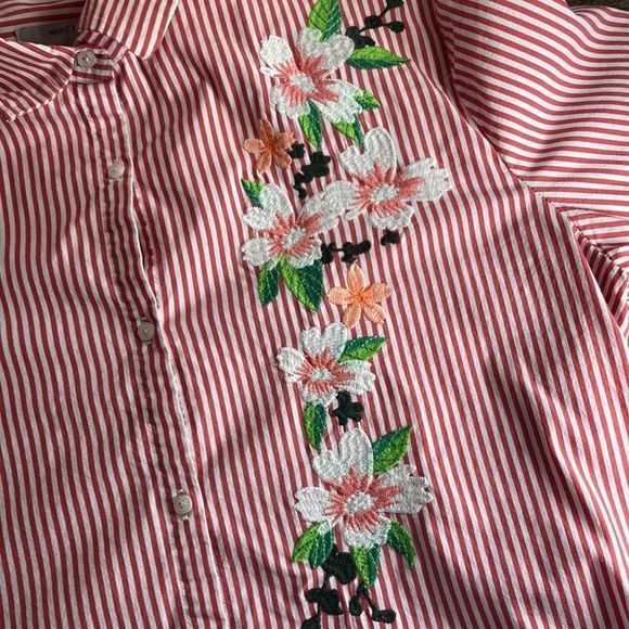 Andrew Marc Button Down Shirt Red White Striped Embroidered Long Sleeve L - Picture 4 of 9